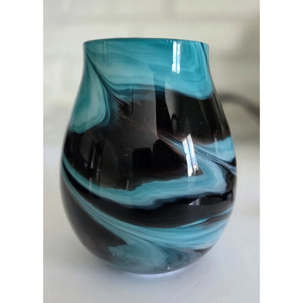 Intertek‎ Electric Accent Lamp Swirl Glass Aqua Teal Turquoise Brown Swirl 6